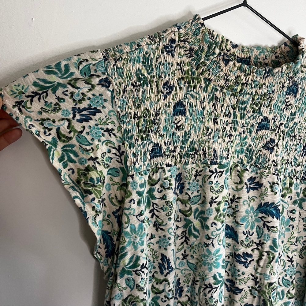 Torrid Cotton Modal Ditsy Floral Jersey Smocked Mock Neck Flowy Top - Picture 2 of 7